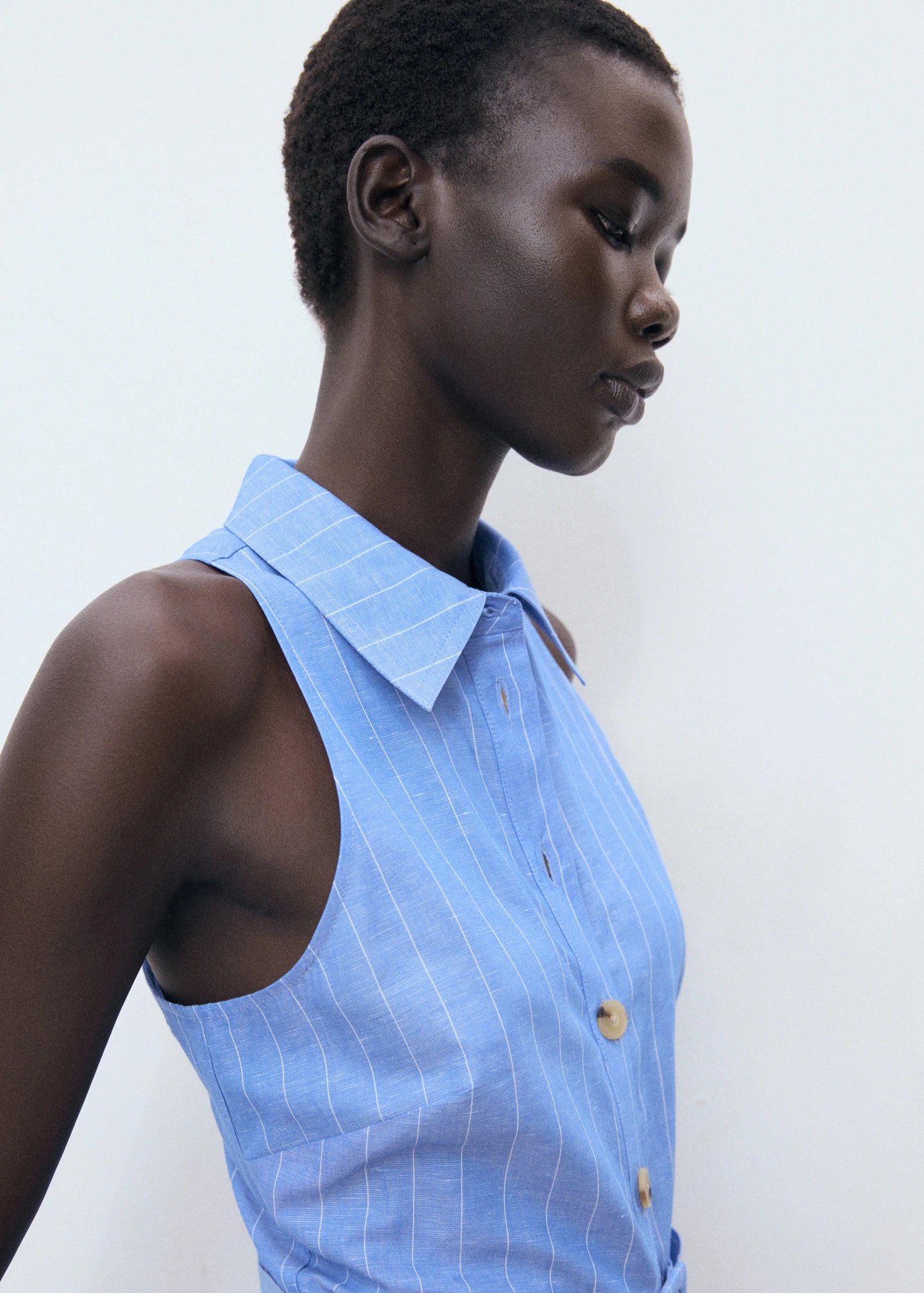 Striped Linen Blend Shirt Style Dress