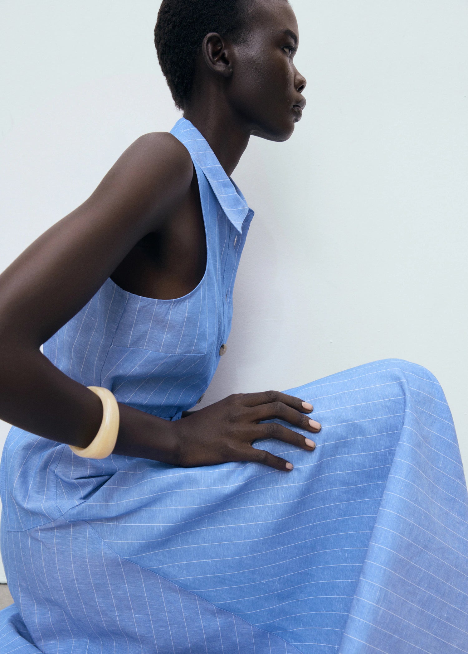 Striped Linen Blend Shirt Style Dress