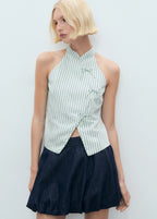 Striped Top With A Strap Neckline And Laces