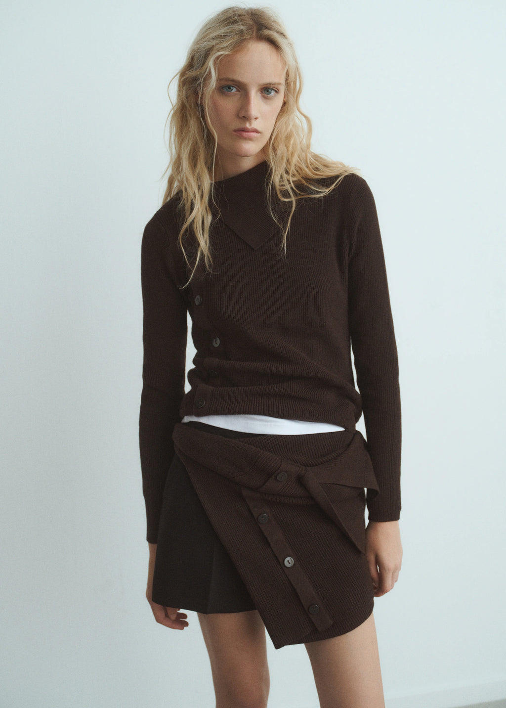 Sweater With Asymmetrical Neck And Buttons