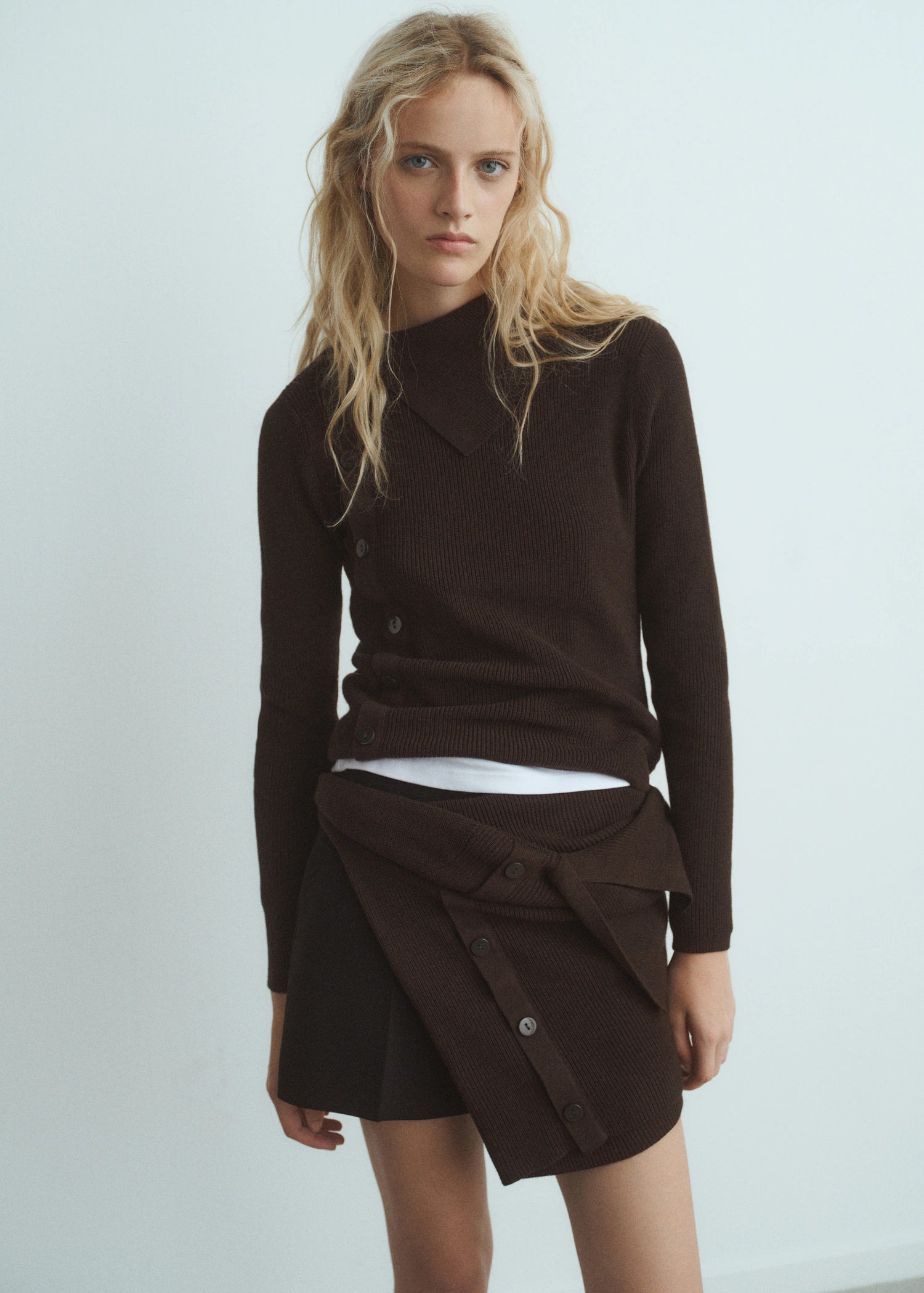 Sweater With Asymmetrical Neck And Buttons