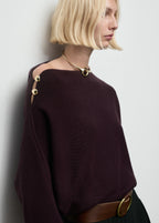 Sweater With Asymmetrical Neck And Jewel Buttons