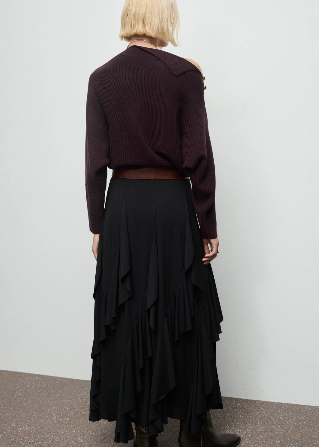 Sweater With Asymmetrical Neck And Jewel Buttons