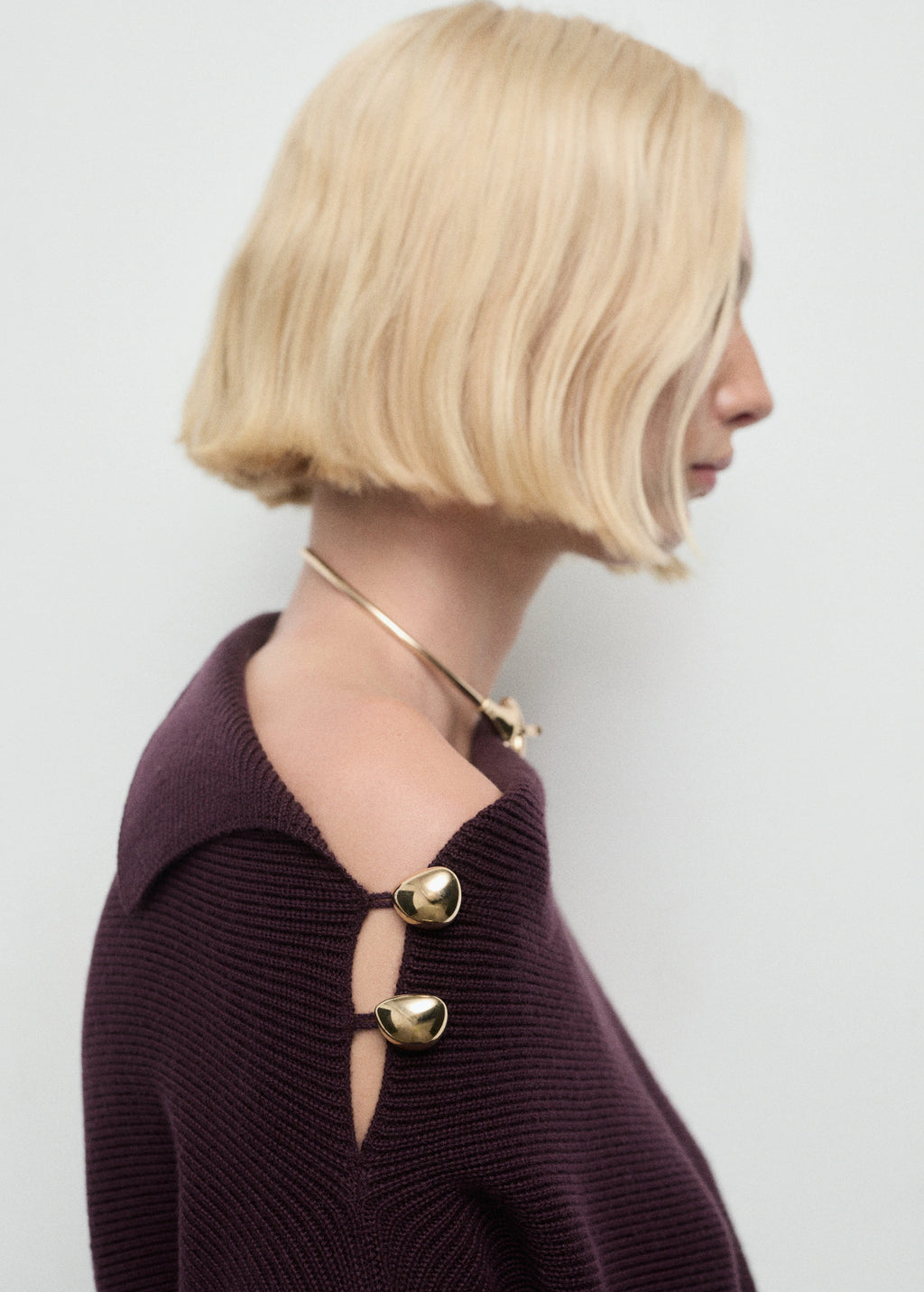 Sweater With Asymmetrical Neck And Jewel Buttons