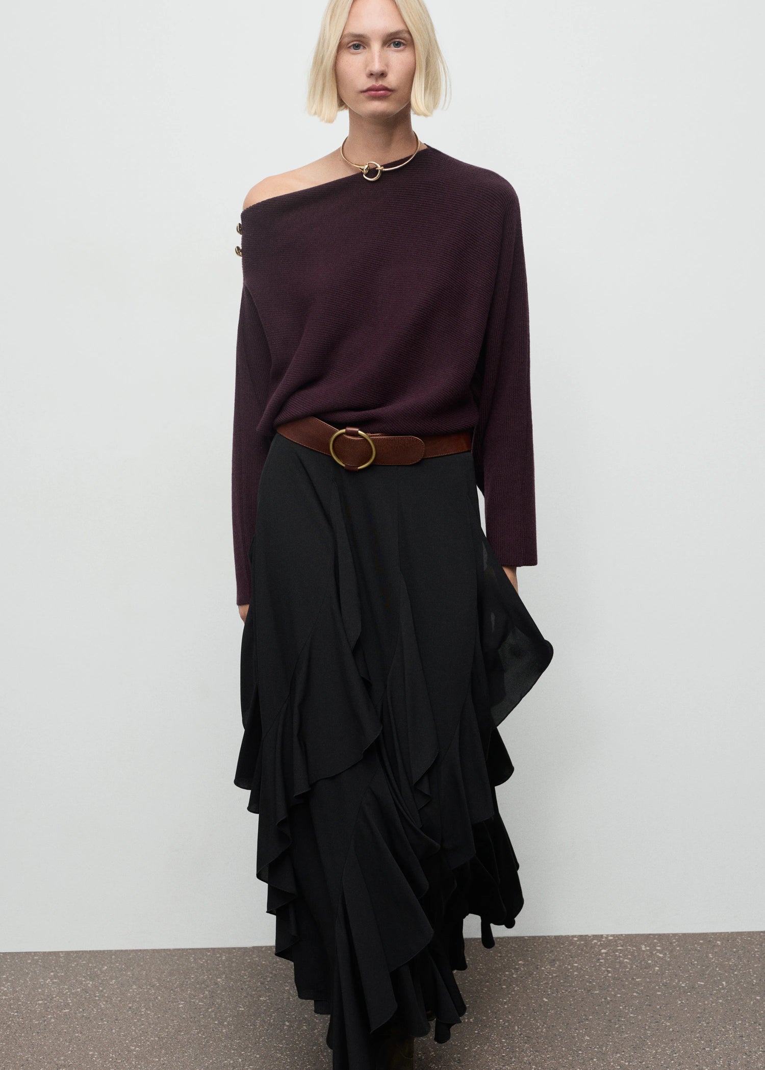 Sweater With Asymmetrical Neck And Jewel Buttons