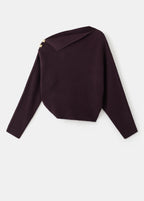 Sweater With Asymmetrical Neck And Jewel Buttons