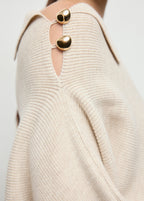 Sweater With Asymmetrical Neck And Jewel Buttons