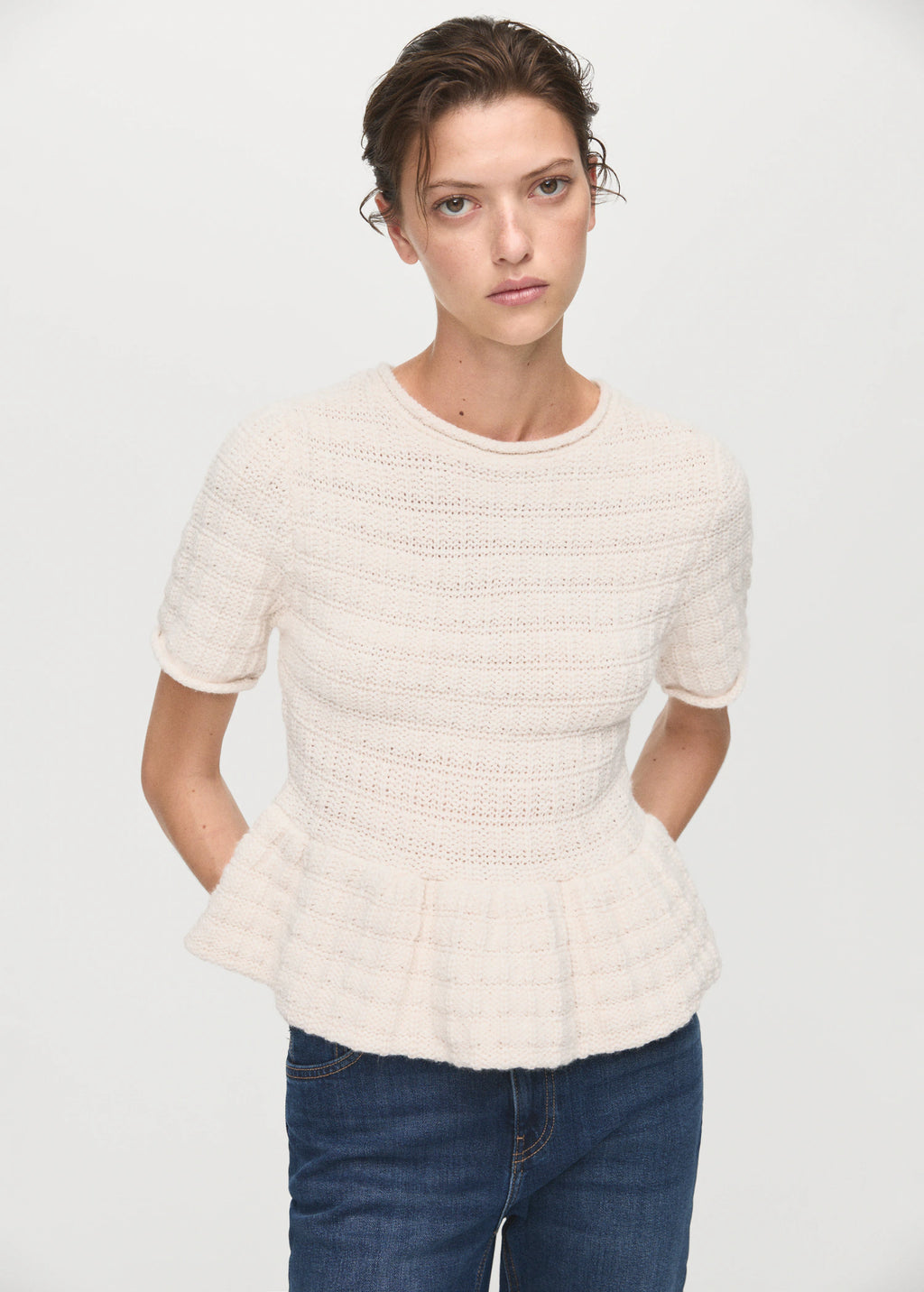 Textured Sweater With Ruffles
