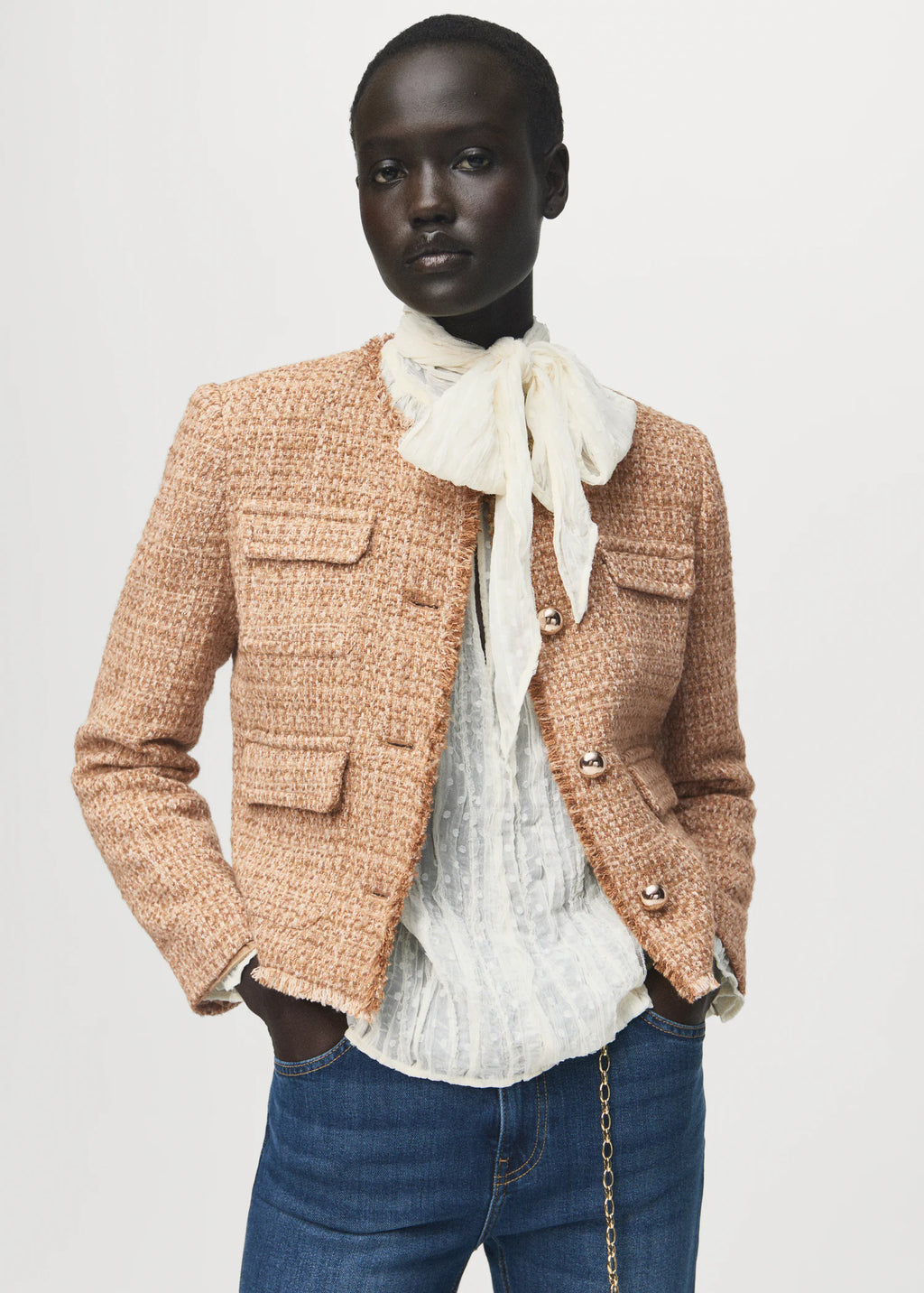 Tweed Jacket With Frayed Ends