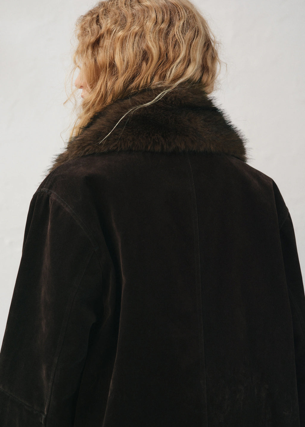 Velvet Finish Parka With Fur Effect Collar