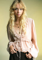 V Neck Blouse With Lace Trim