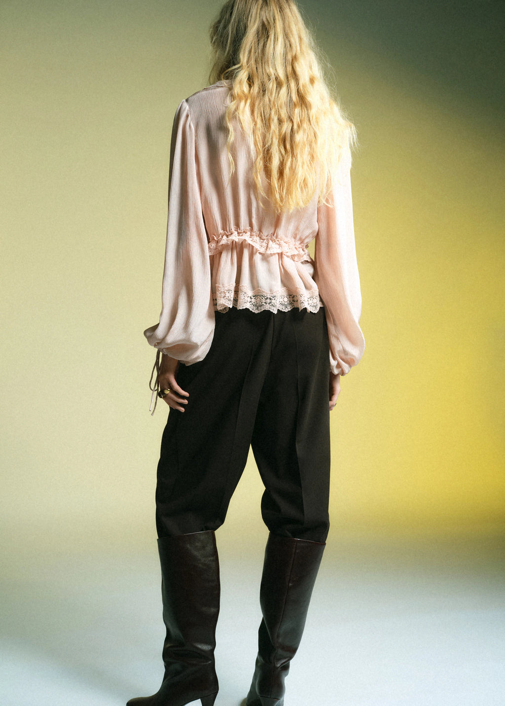 V Neck Blouse With Lace Trim