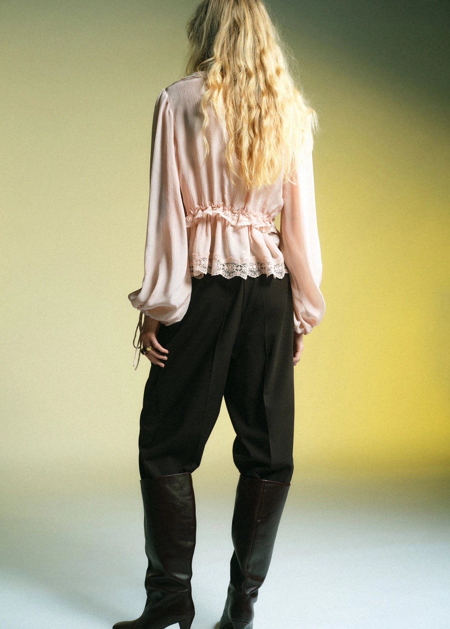 V Neck Blouse With Lace Trim