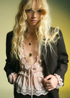 V Neck Blouse With Lace Trim