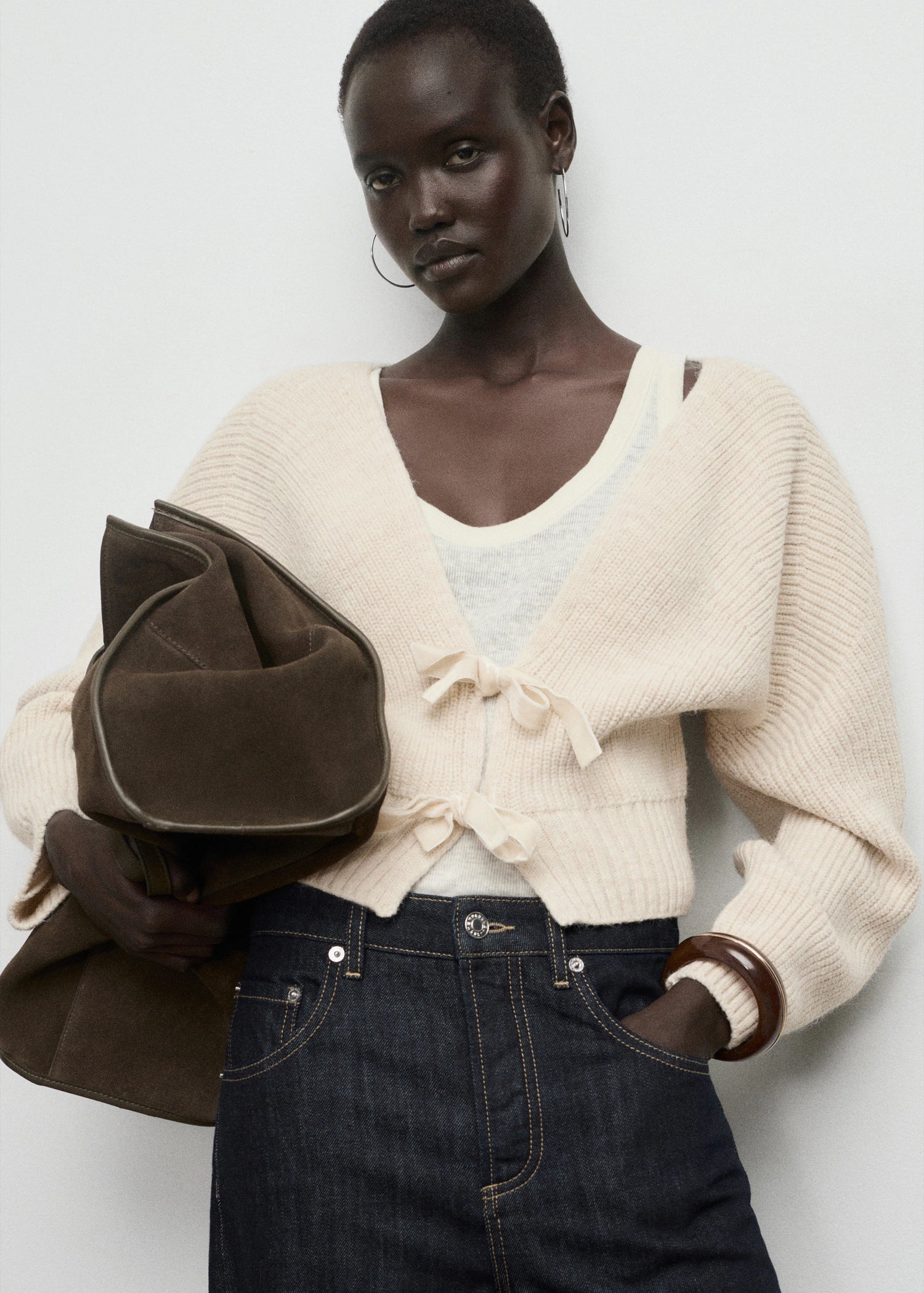 V Neck Cardigan With Bows