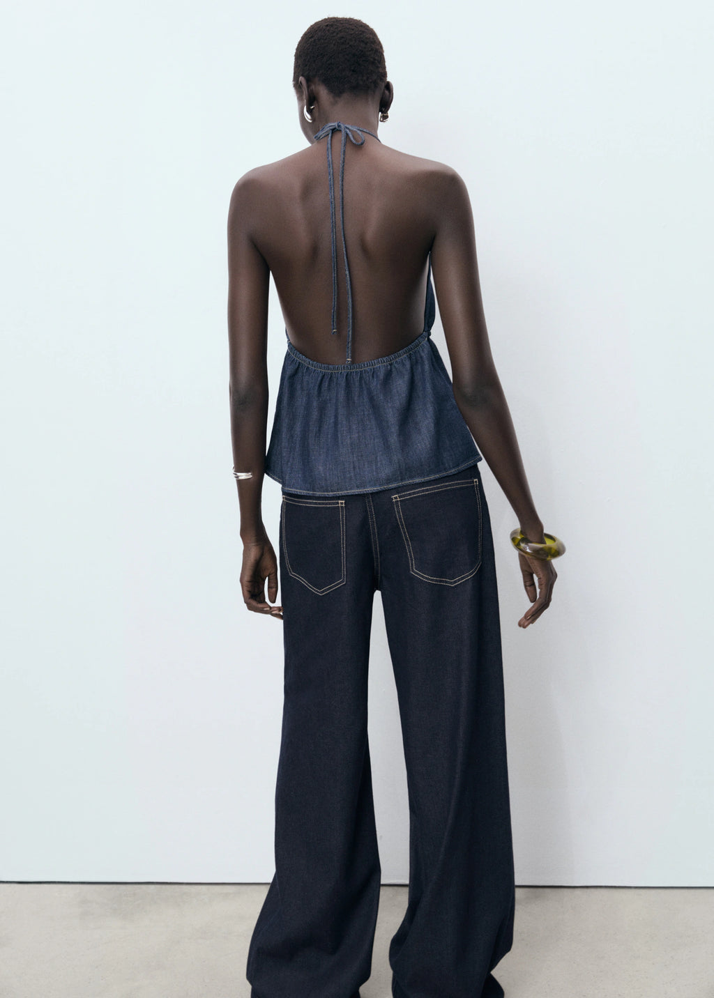 V Neck Denim Top With Bow