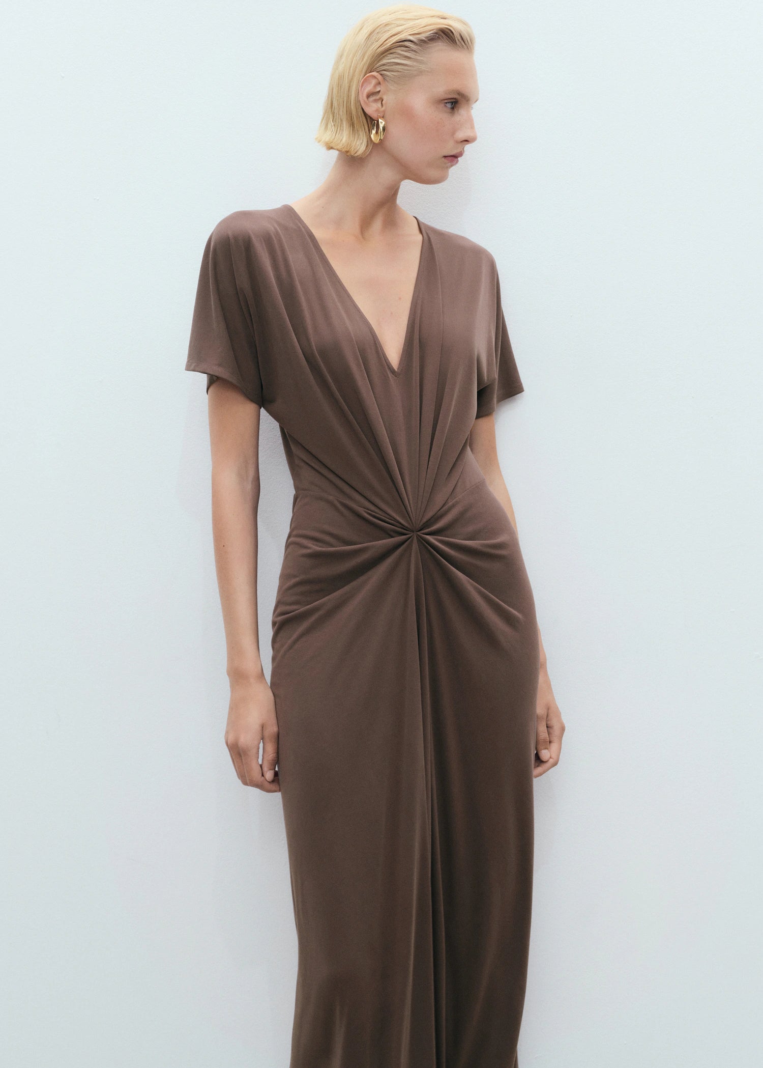 V Neck Dress With Gathered Neckline