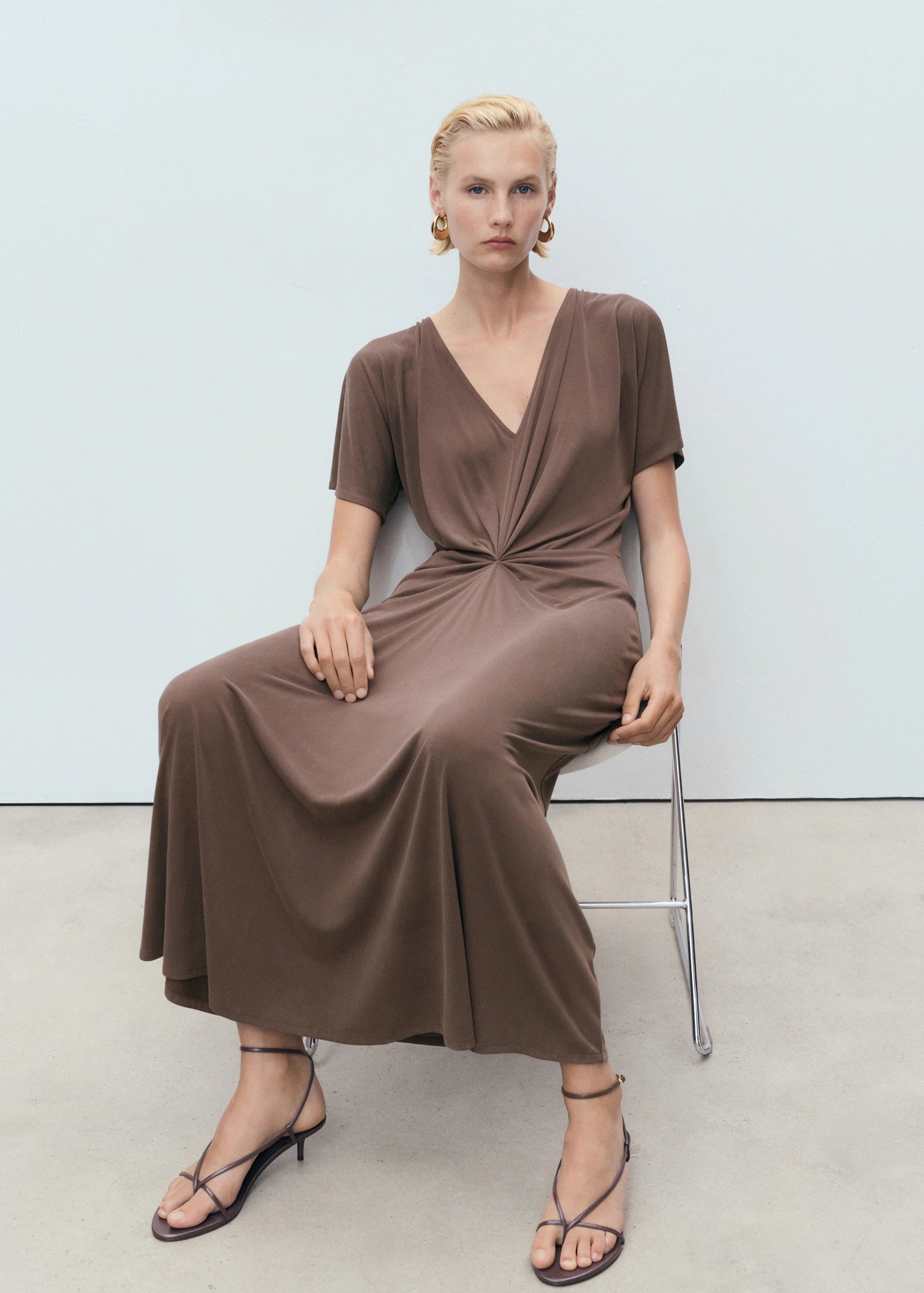 V Neck Dress With Gathered Neckline