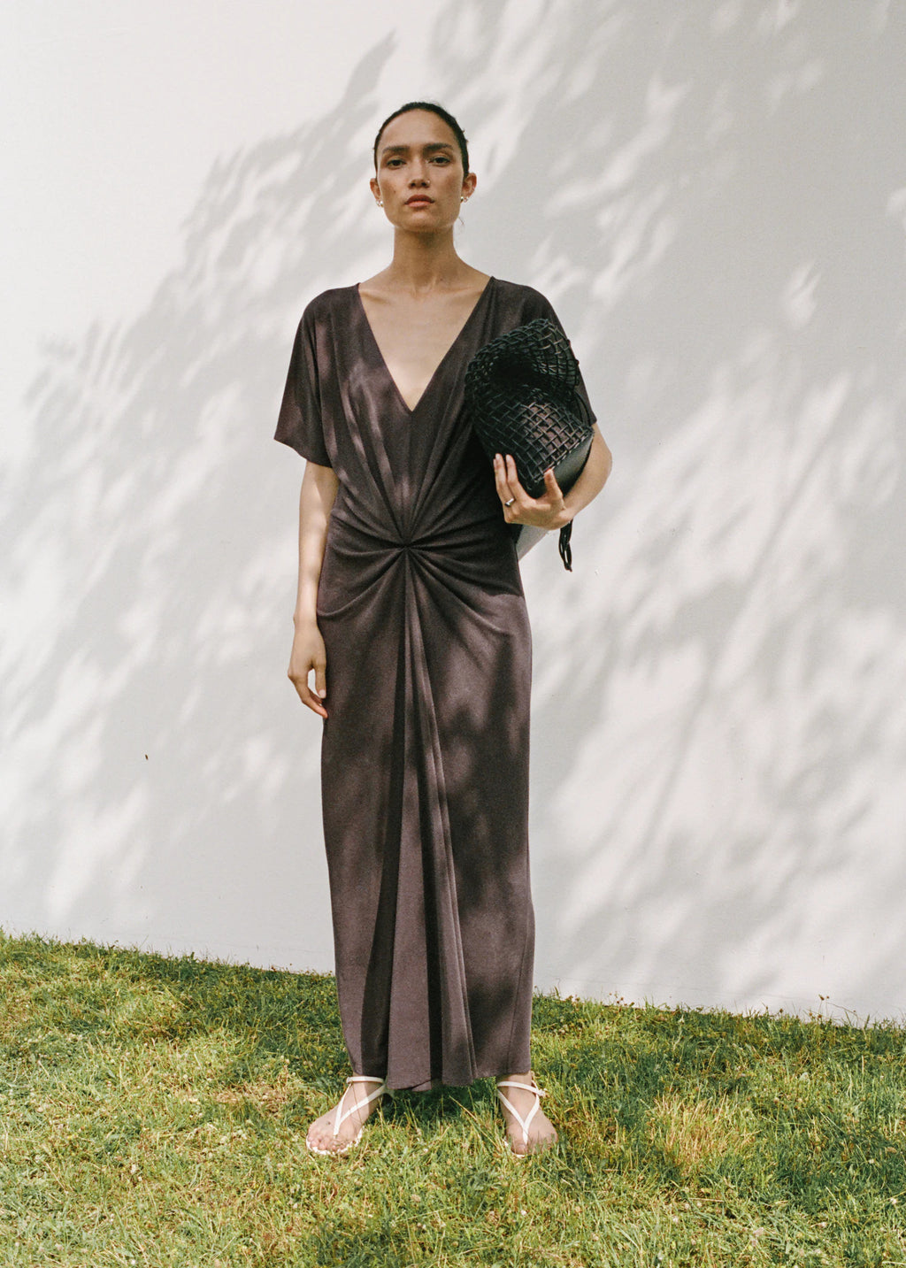 V Neck Dress With Gathered Neckline