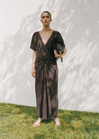 V Neck Dress With Gathered Neckline