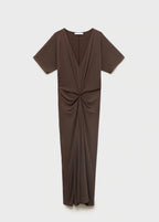 V Neck Dress With Gathered Neckline