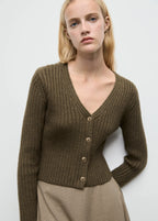V Neck Ribbed Cardigan