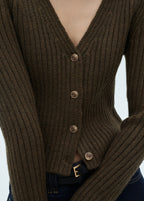 V Neck Ribbed Cardigan