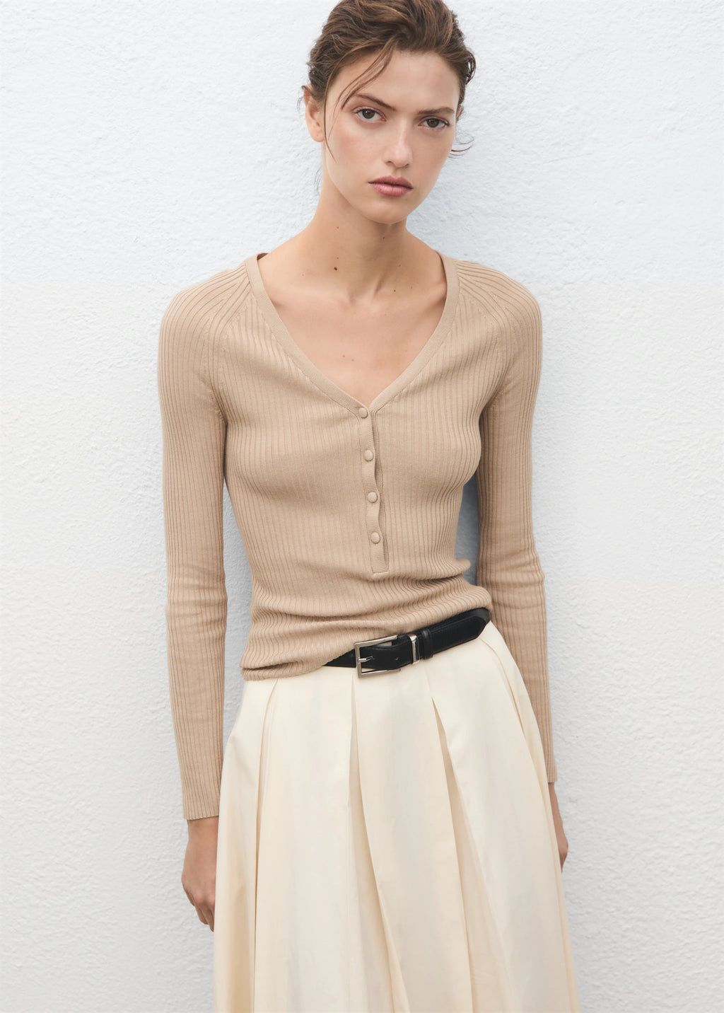 V Neck Ribbed Knit Sweater