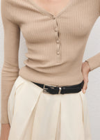 V Neck Ribbed Knit Sweater