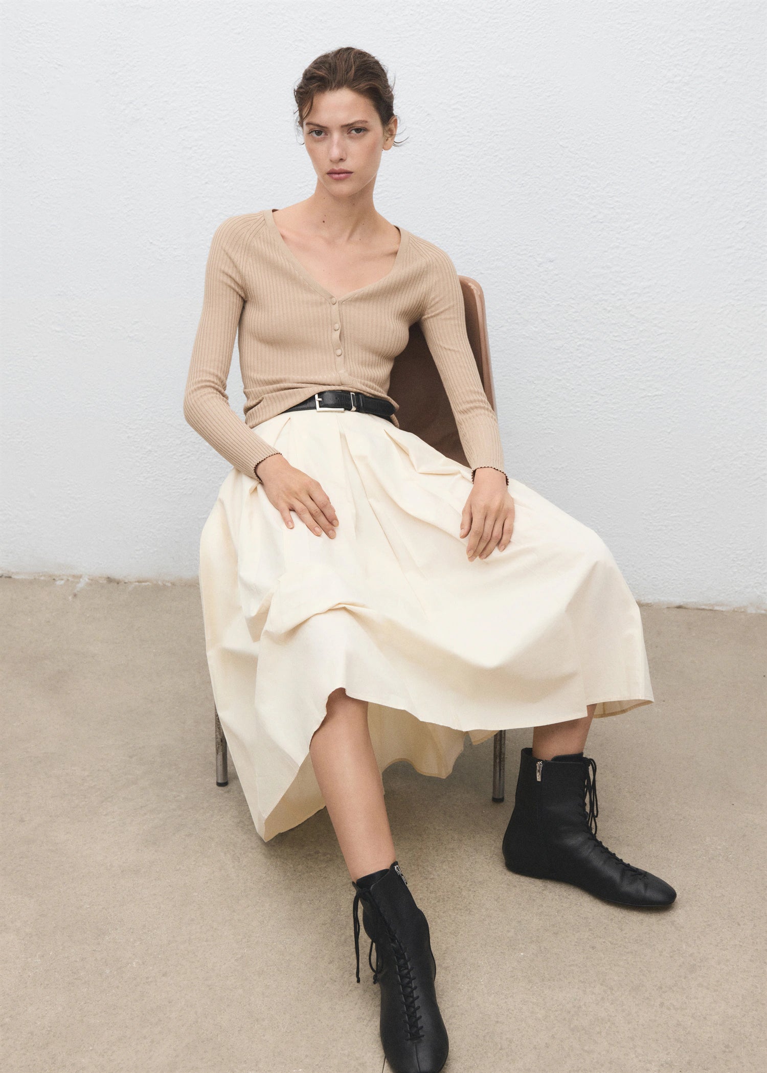 V Neck Ribbed Knit Sweater