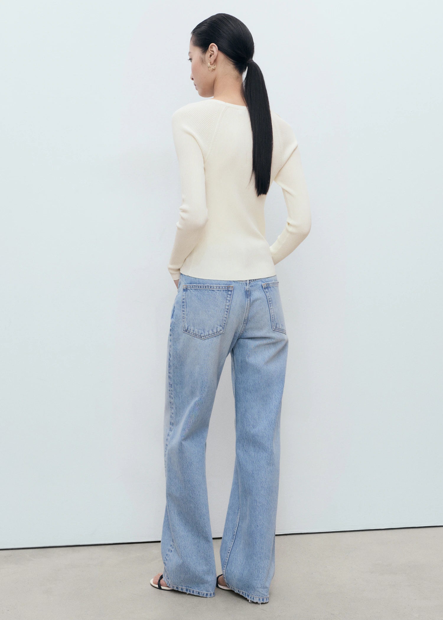 V Neck Ribbed Knit Sweater