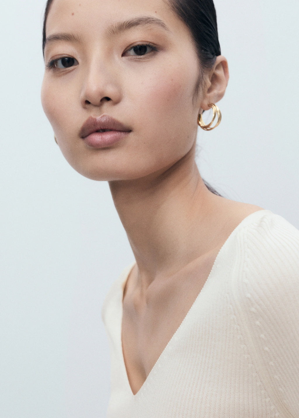 V Neck Ribbed Knit Sweater