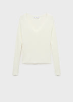 V Neck Ribbed Knit Sweater