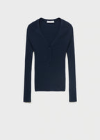 V Neck Ribbed Knit Sweater