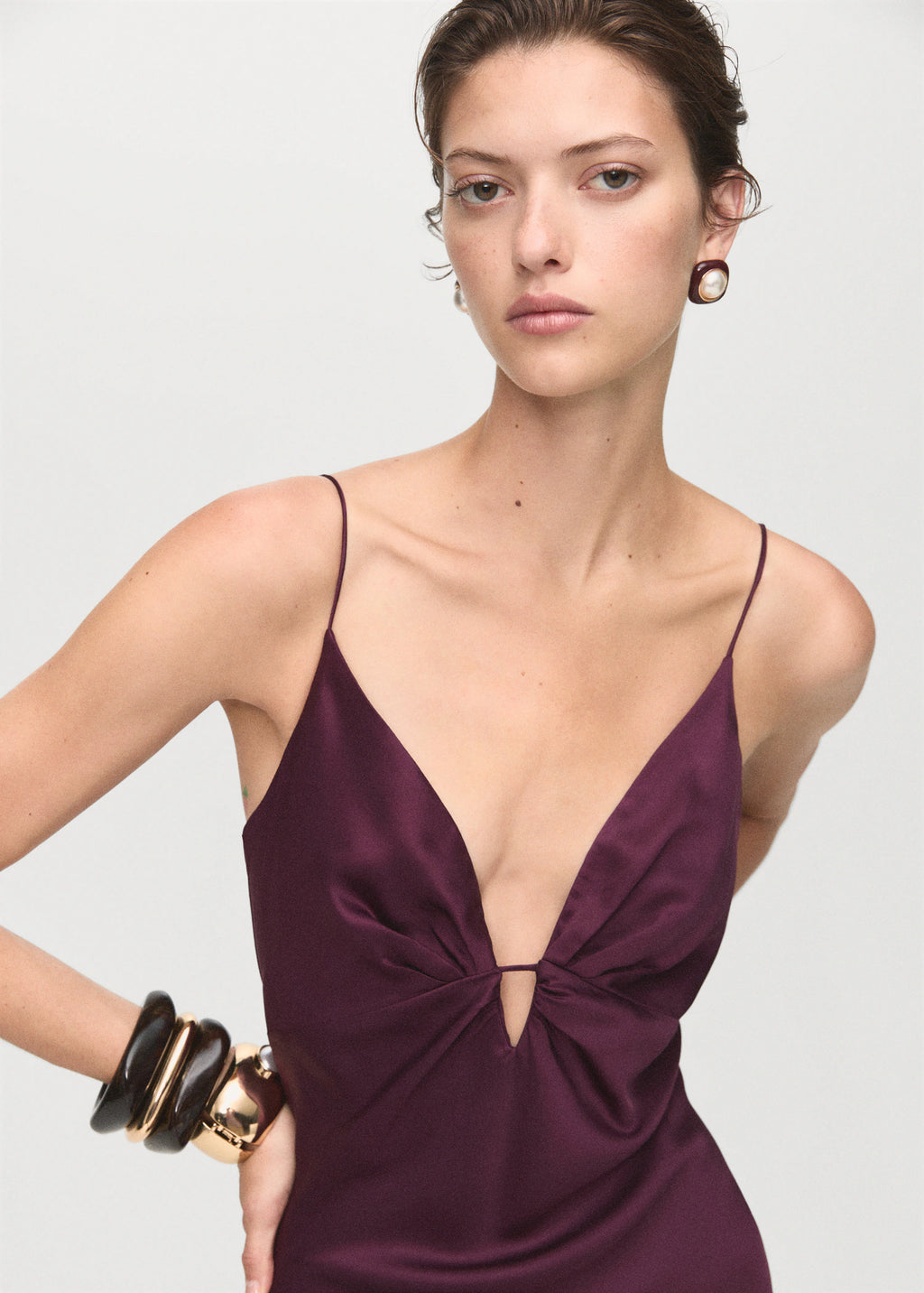 V Neck Satin Dress