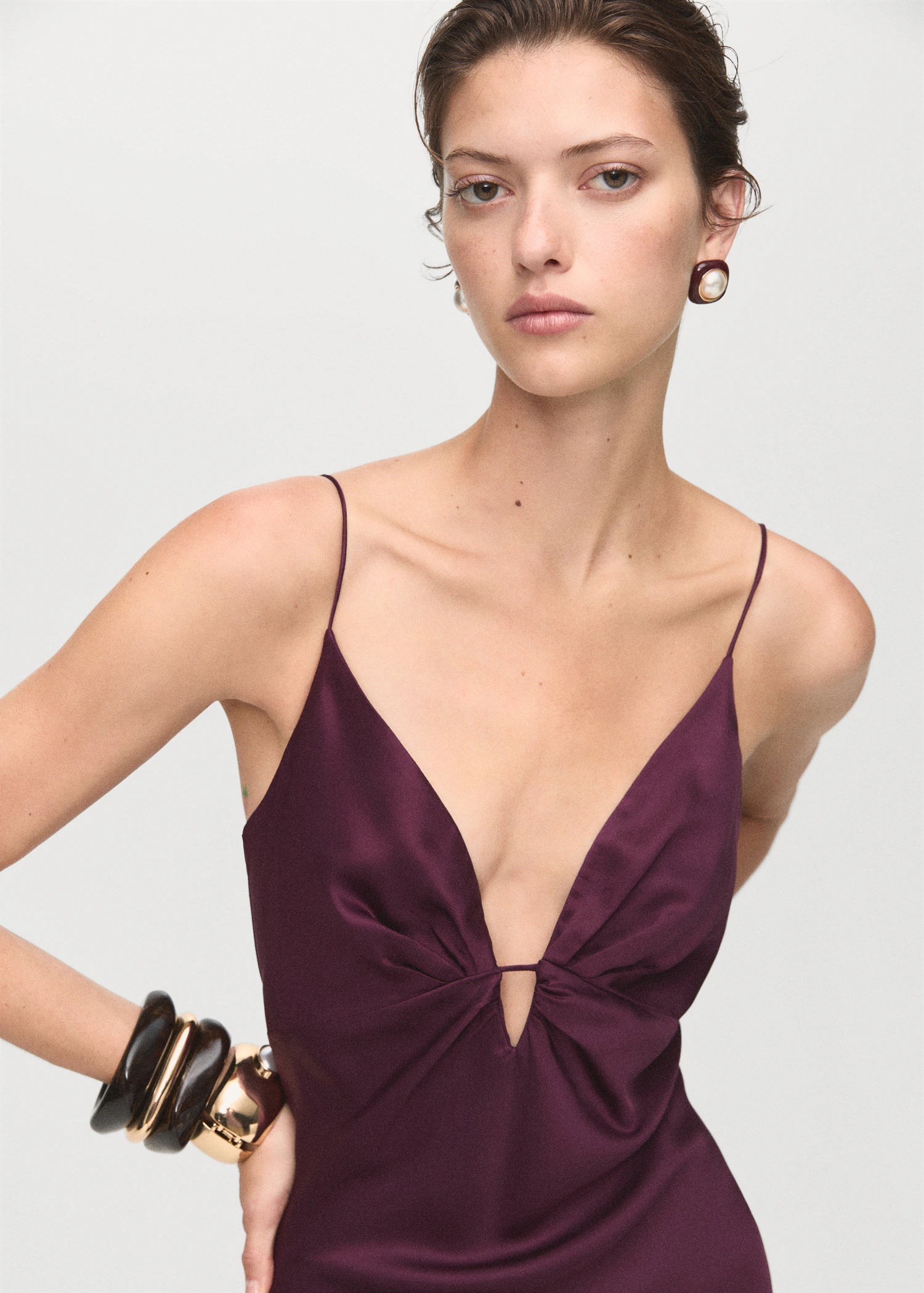 V Neck Satin Dress