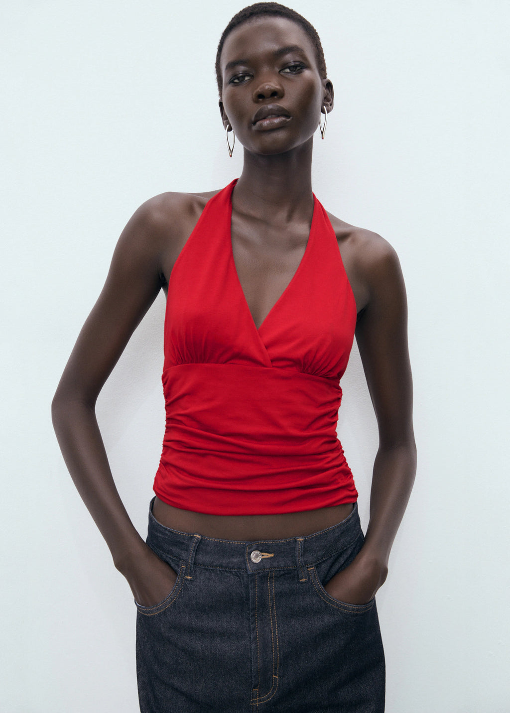 V Neck Top With Open Back