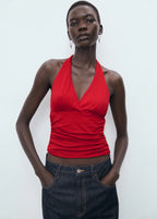 V Neck Top With Open Back