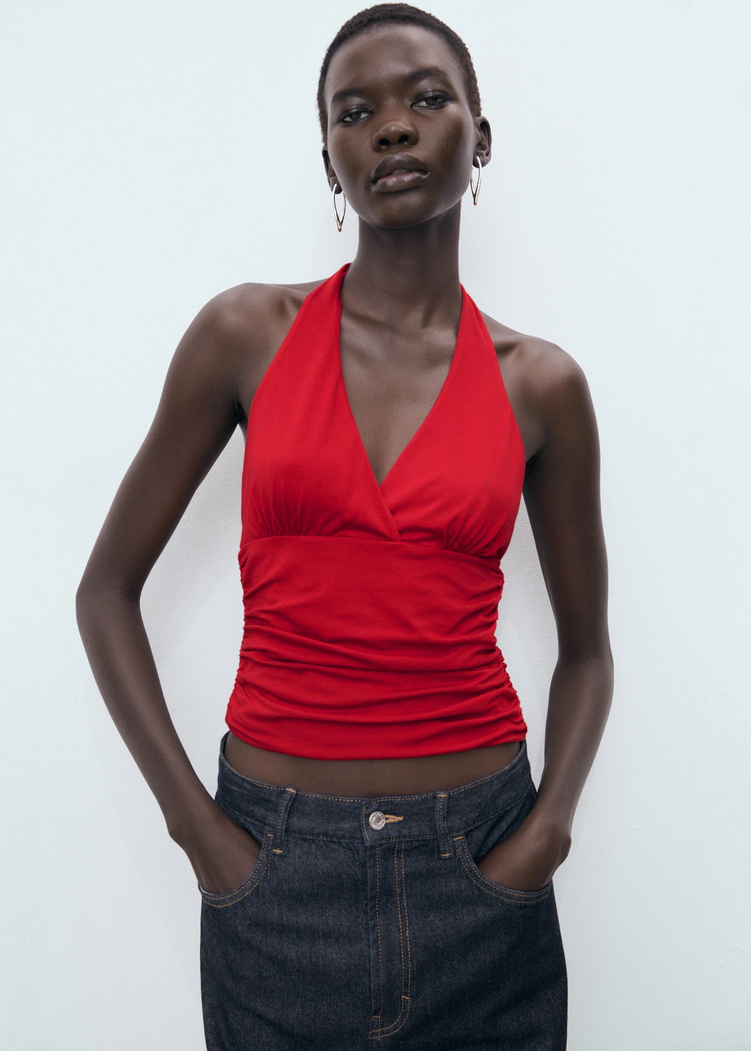 V Neck Top With Open Back