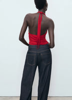 V Neck Top With Open Back