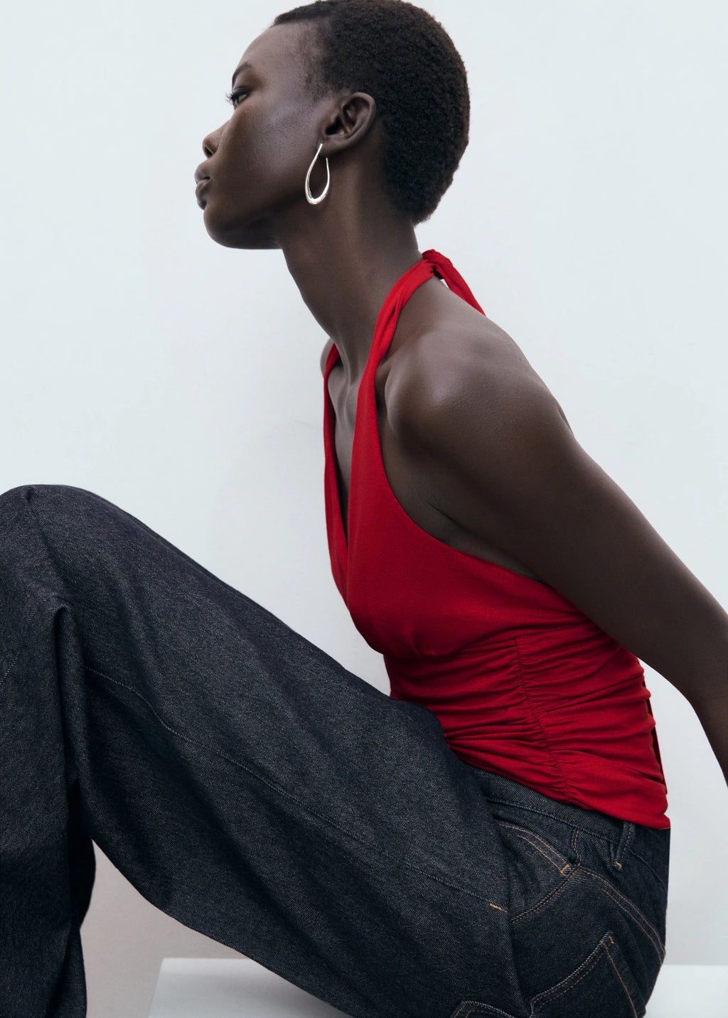 V Neck Top With Open Back