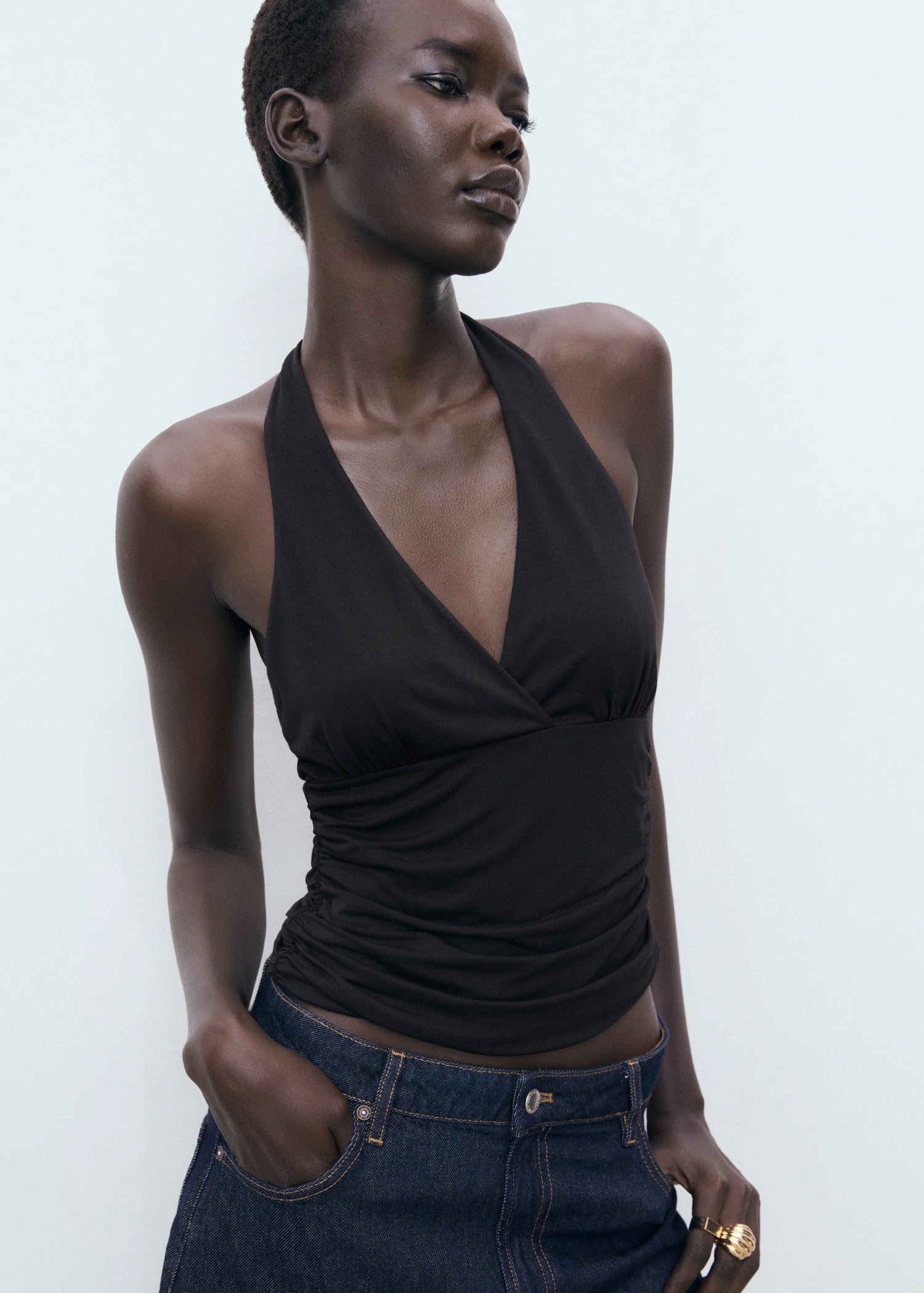 V Neck Top With Open Back