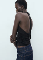 V Neck Top With Open Back