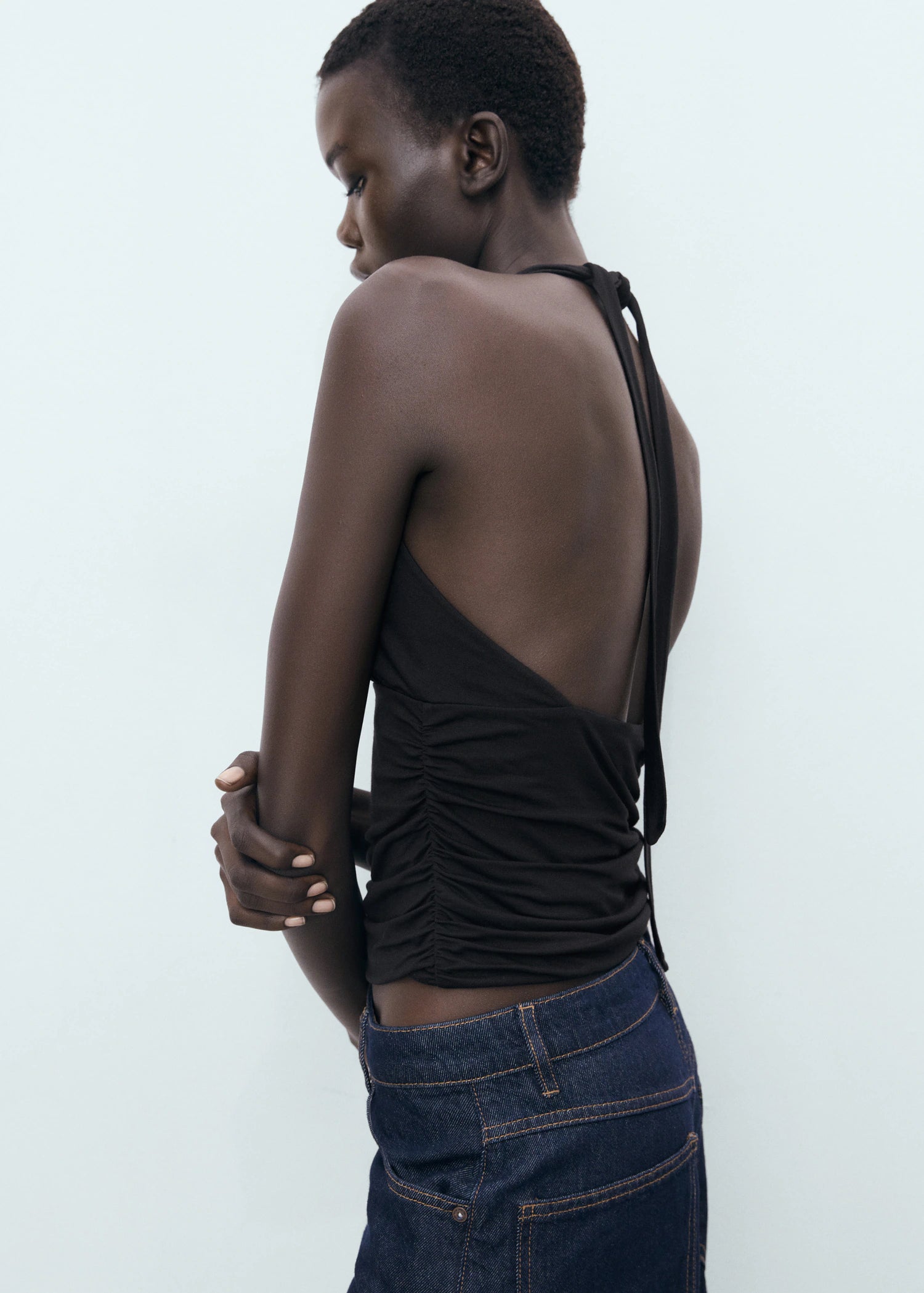 V Neck Top With Open Back