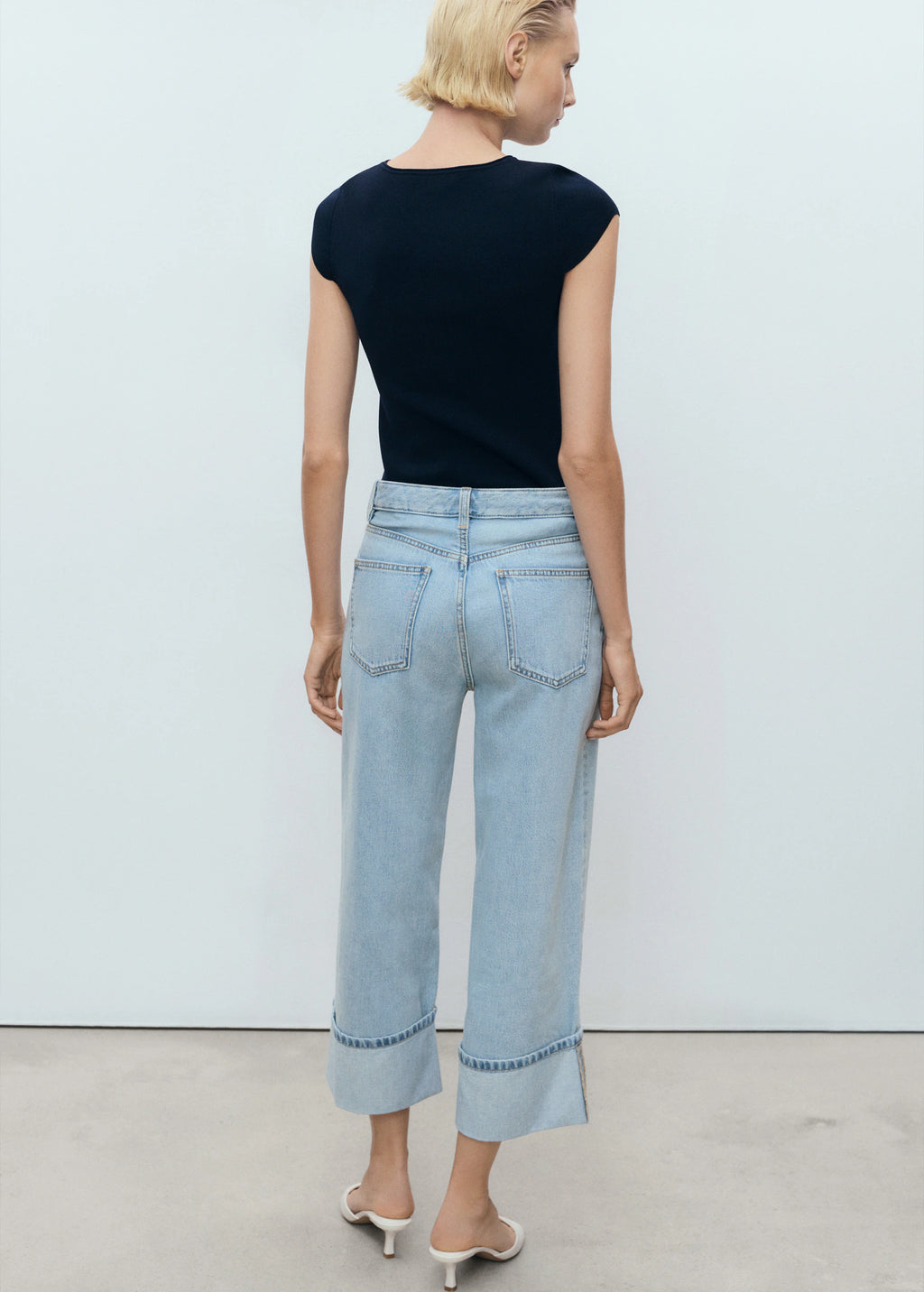 Wide Leg Cropped Jeans With Turned Up Hem