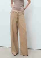 Wide Leg Denim Trousers With Belt