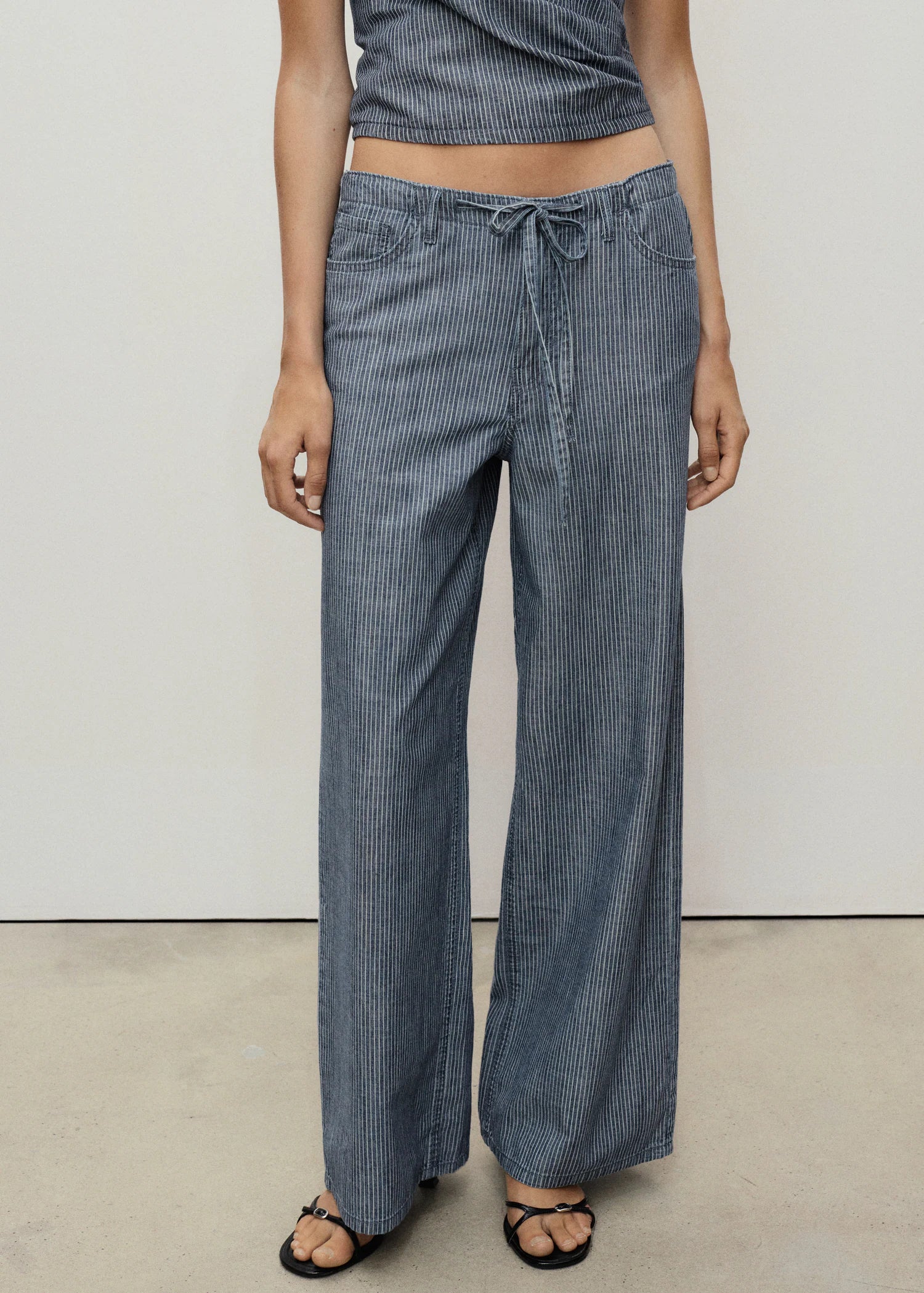 Wide Leg Denim Trousers With Belt