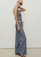 Wide Leg Denim Trousers With Belt