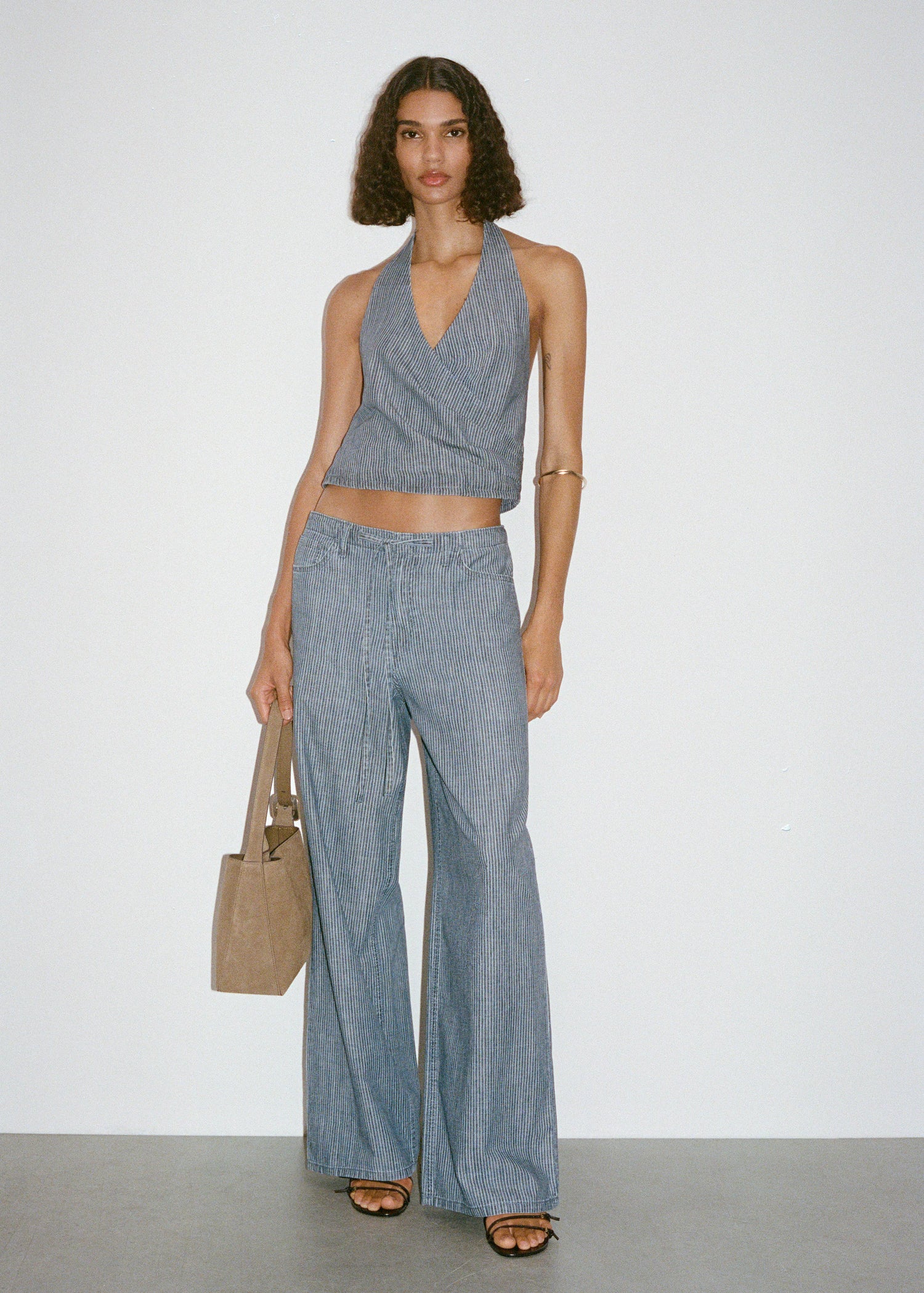 Wide Leg Denim Trousers With Belt