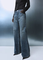 Wide Leg Jeans With Rhinestones